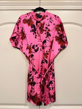Vici Hot Pink Floral Tie-Waist Mini Dress